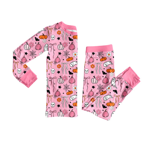 presale GLP2567 Baby Girls Long Sleeves Pink Ghost Pumpkins Top Pant Pajamas Set D 7.5