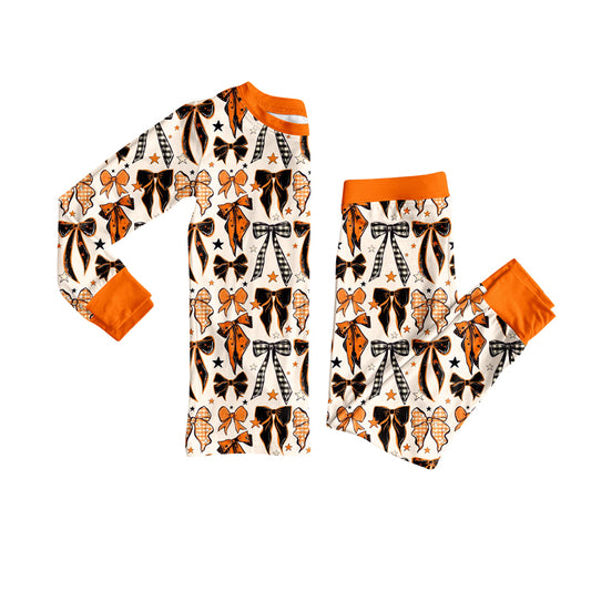 presale GLP2573  Baby Girls Long Sleeves Colorful Bows Stars Plaid Top Pant Pajamas Set D 7.5