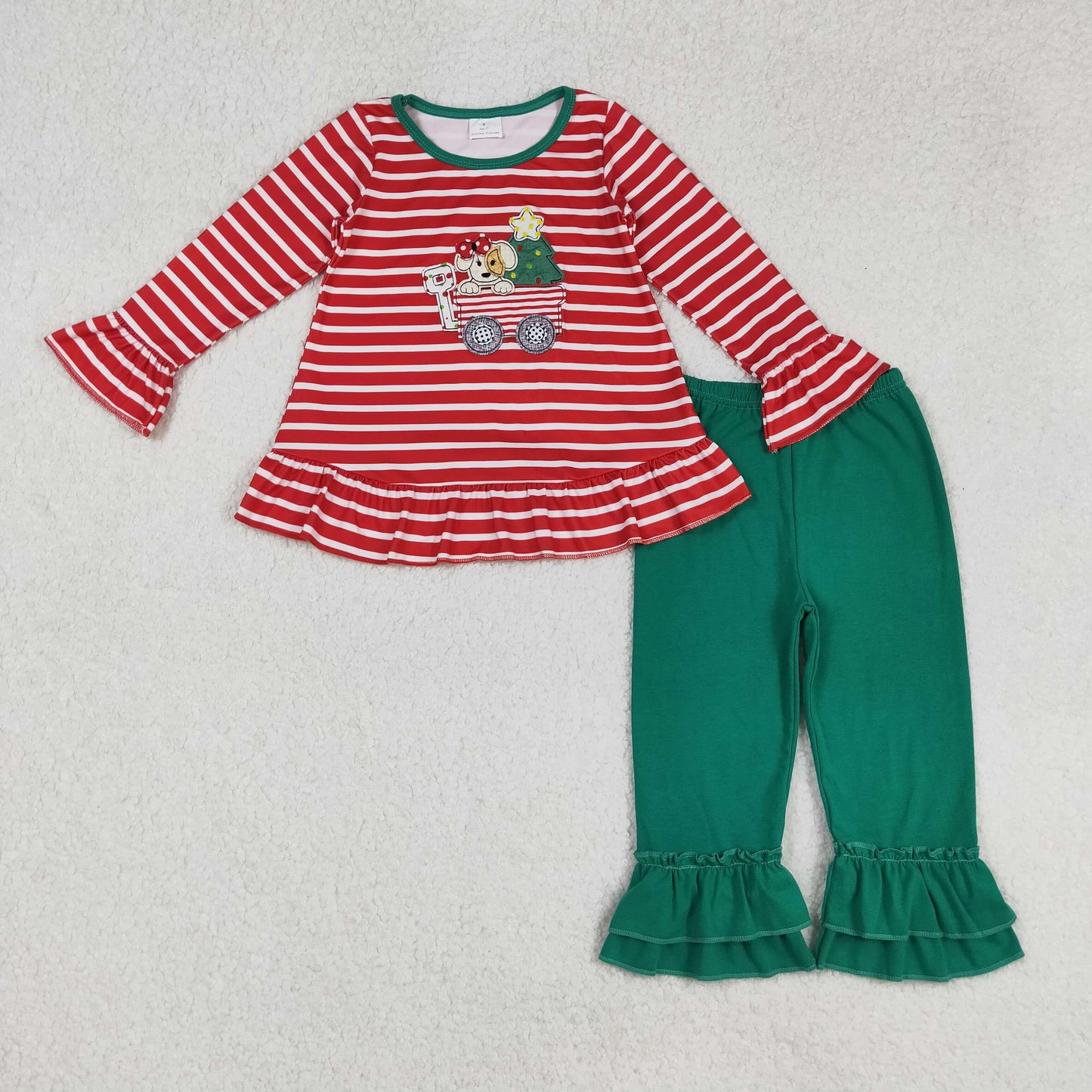GLP2580 Baby Girls Long Sleeves Christmas Trees Dogs Trucks Tunic Ruffle Pant Set