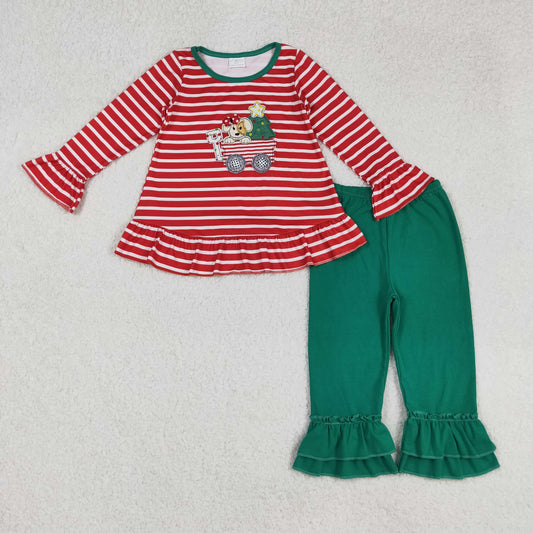 GLP2580 Baby Girls Long Sleeves Christmas Trees Dogs Trucks Tunic Ruffle Pant Set