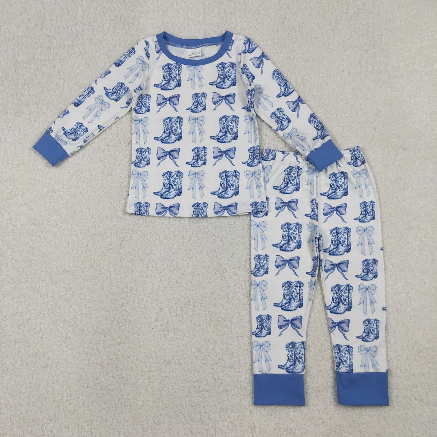 GLP2583  Baby Girls Long Sleeves Bows Boots Plaid Top Pant Pajamas Set