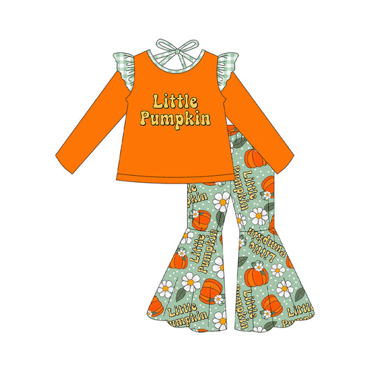 presale GLP2584 Baby Girls Long Sleeves Little Pumpkins Tunic Bell Bottom Pant Set D 7.11