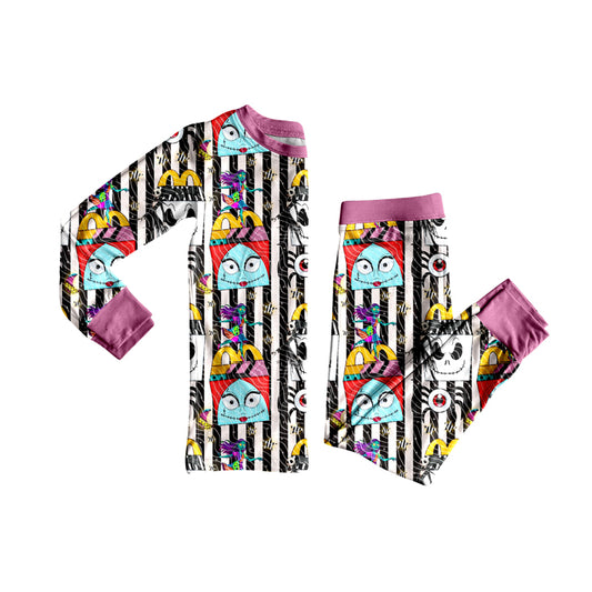 presale GLP2587 Baby Girls Long Ruffle Sleeves Purple Bows Plaid Tunic Flare Pant Set D 7.11