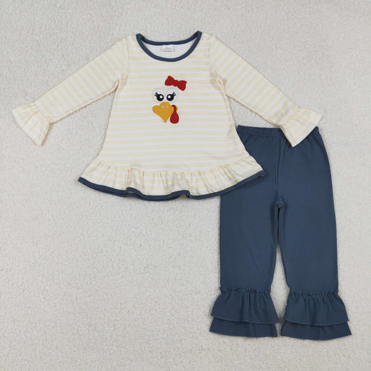 GLP2588 Embroidery Baby Girls Thanksgiving Turkey Tunic Ruffle Pants Sets D 925