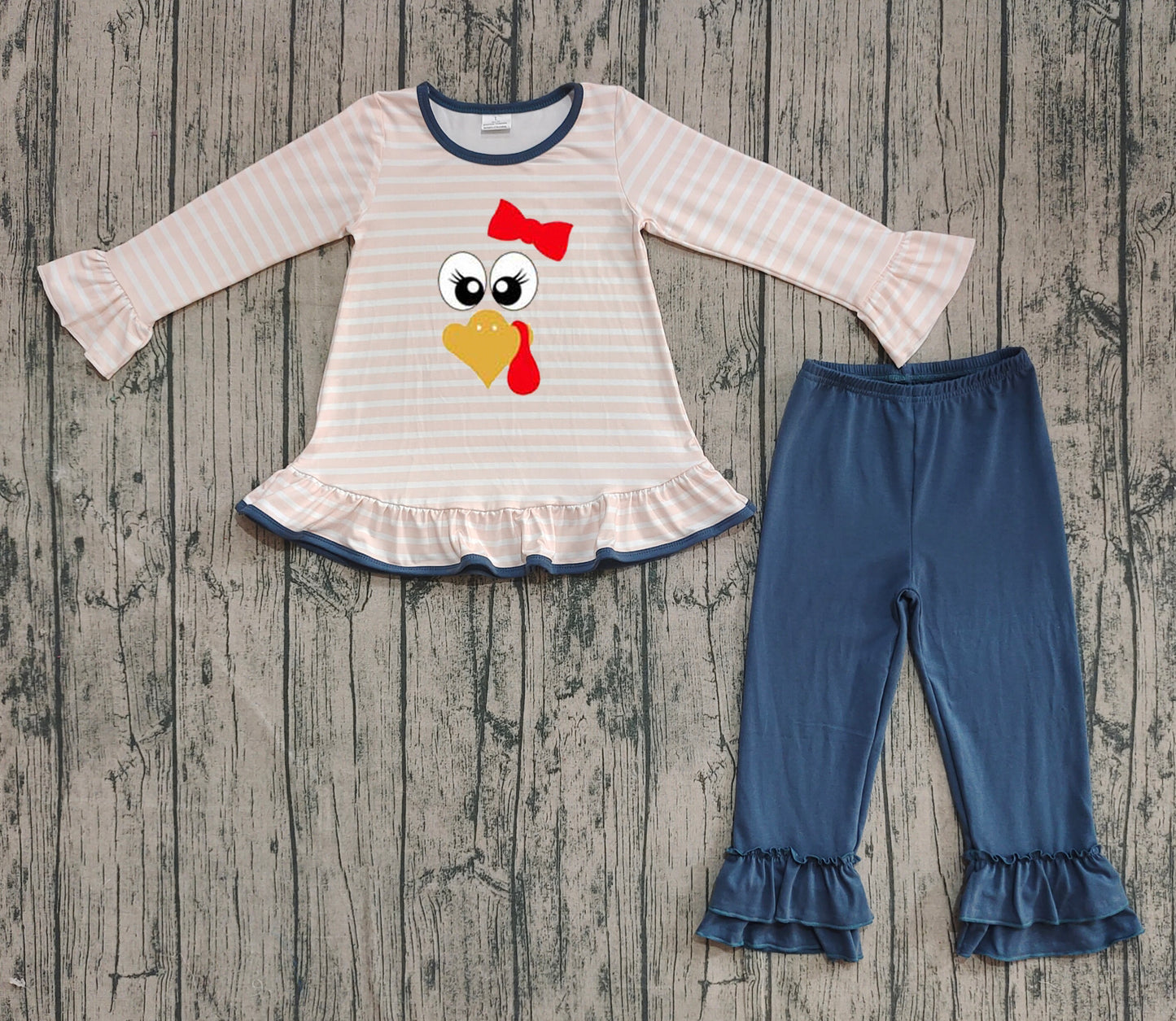 presale GLP2588 Baby Girls Long Ruffle Sleeves Turkey Tunic Pants Set  D 7.11