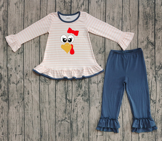 presale GLP2588 Baby Girls Long Ruffle Sleeves Turkey Tunic Pants Set  D 7.11