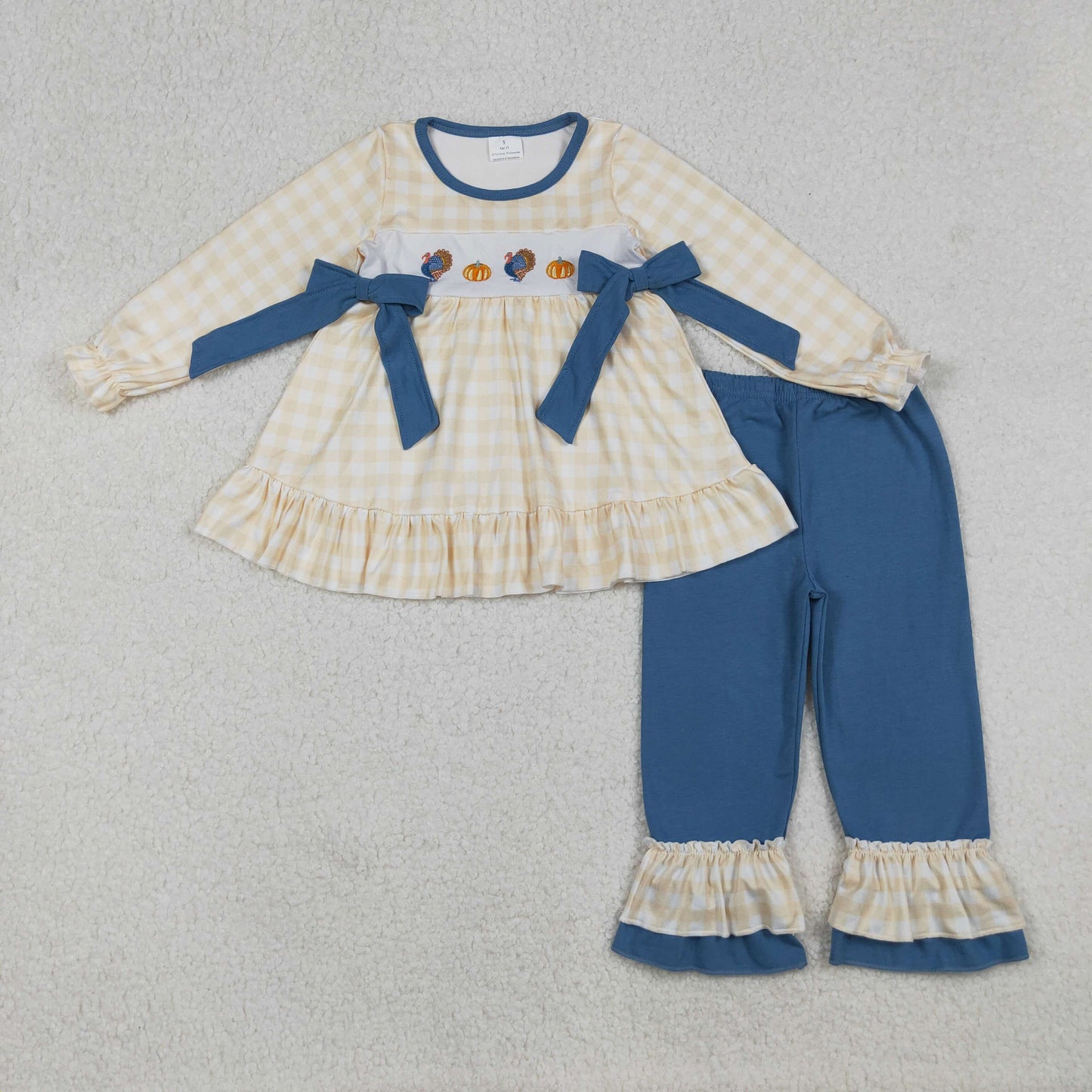 Sibling Embroidery Turkey Pumpkins Baby Boys Girls Thanksgiving Clothes Sets Ruffle Footie Rompers D 1020