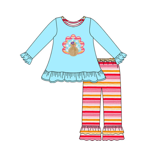 presale GLP2602 Baby Girls Long Sleeves Turkey Tunic Ruffle Pants Set D 7.16