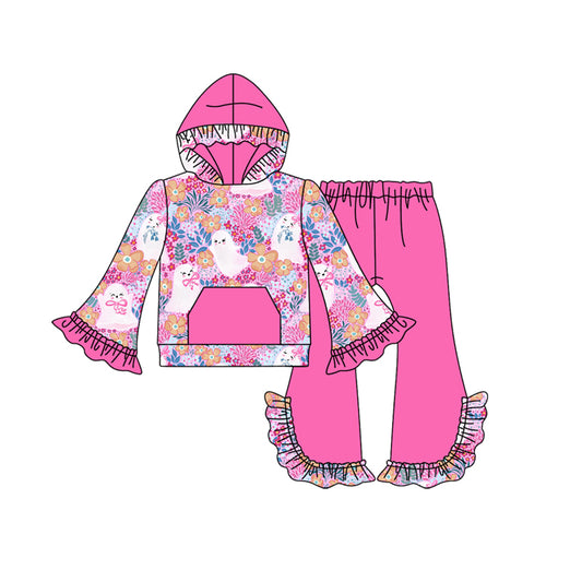 presale GLP2619  Baby Girls Long Sleeves Ghosts Bows Floral Tunic Bell Bottom Pants Set  D 7.17