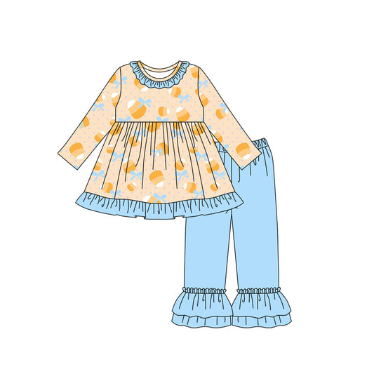 presale GLP2620  Baby Girls Long Sleeves Bows Candy Plaid Tunic Ruffle Pants Set   D 7.17