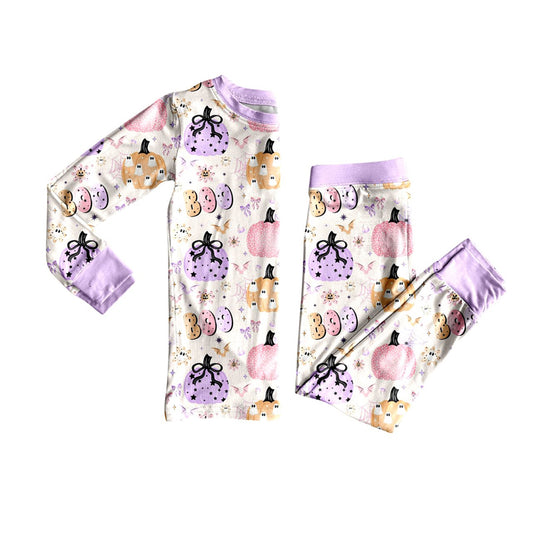 presale GLP2622  Baby Girls Long Sleeves Ghost Pumpkins Plaid Top Pants Pajamas Set   D 7.17