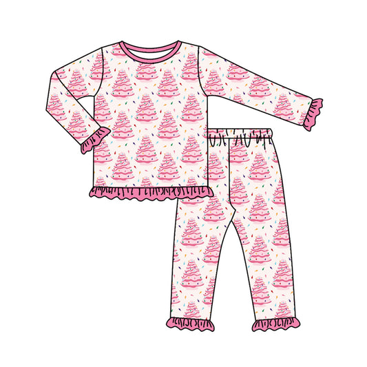 presale GLP2623 Baby Girls Long Ruffle Sleeves Christmas Trees Plaid Top Pants Pajamas Set D 7.17