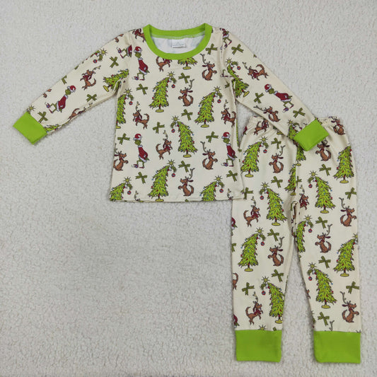 GLP2627 Baby Boys Long Sleeves Christmas Trees Dogs Top Pant Pajamas Set D 7.30