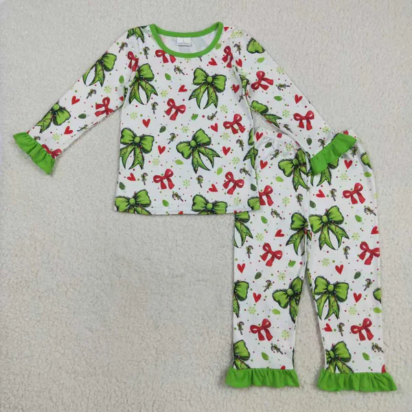 Sibling Baby Girls Christmas Green Red Bows Hearts Rompers Pajamas Sets D 814 03