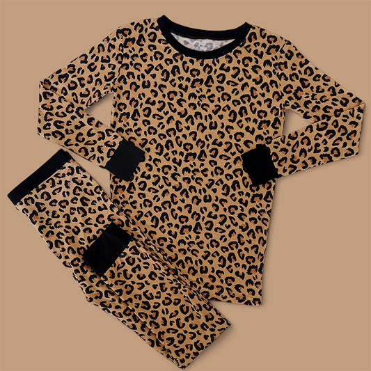 presale GLP2638  Baby Girls Long Sleeves Leopard Top Pant Pajamas Set  D 7.19