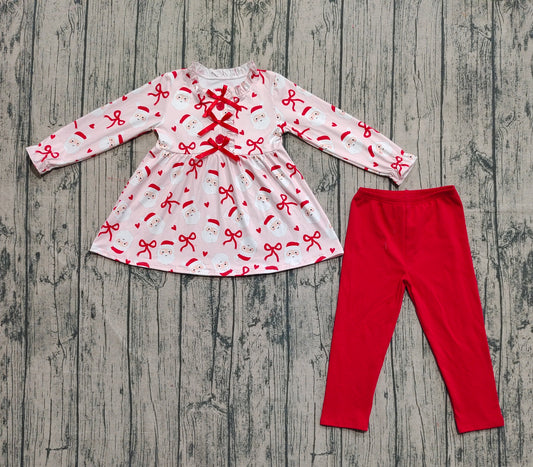 presale GLP2642 Baby Girls Long Ruffle Sleeves Bows Santa Plaid Tunic Legging Pant Set  D 7.19