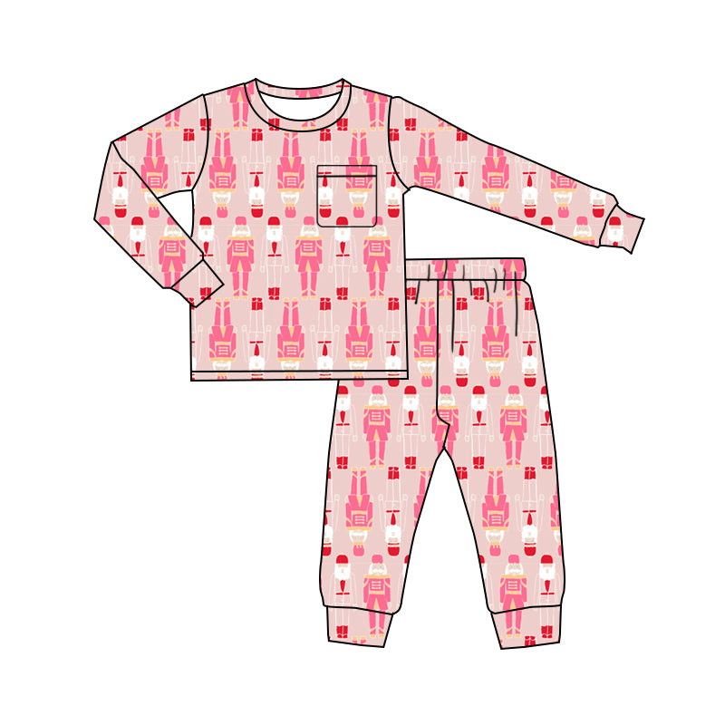 presale GLP2644  Baby Girls Pink Long Sleeves Soldiers Plaid Top Pant Pajamas Set D 7.19
