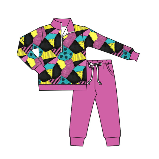 presale GLP2649  Baby Girls Colorful Aztec Zipper Pullover Pockets Legging Pant Set  D 7.21