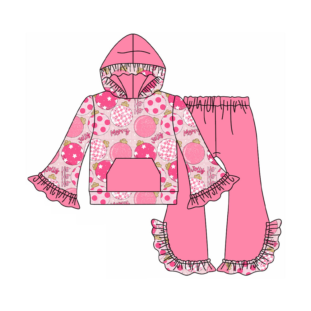 GLP2650 Baby Girls Pink Merry Christmas Pocket Hoodie Ruffle Pant Set  D 822
