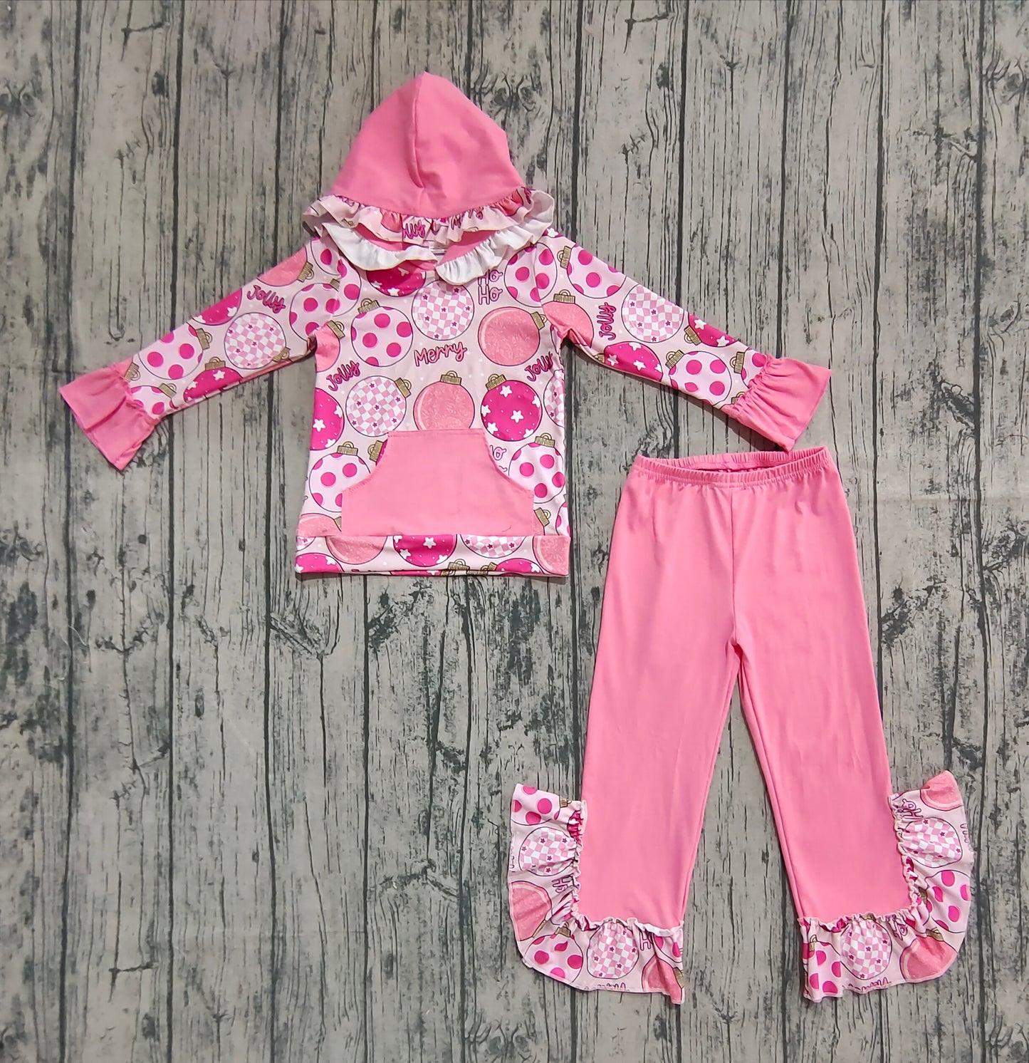 GLP2650 Baby Girls Pink Merry Christmas Pocket Hoodie Ruffle Pant Set  D 822