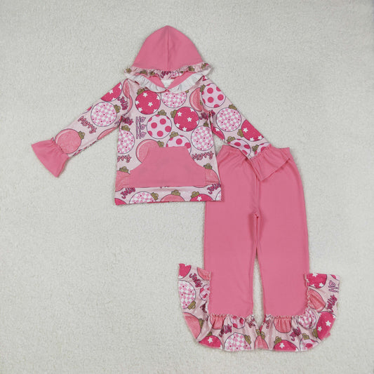 GLP2650 Baby Girls Pink Merry Christmas Pocket Hoodie Ruffle Pant Set  D 822