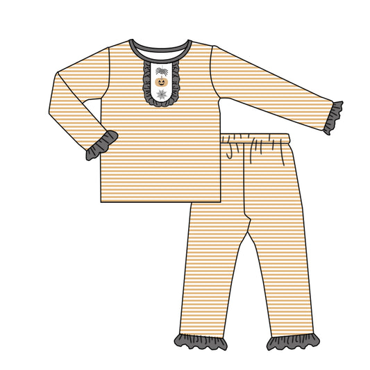presale GLP2657 Baby Girls Ghost Pumpkins Top Ruffle Pants Halloween Pajamas Set D 7.28