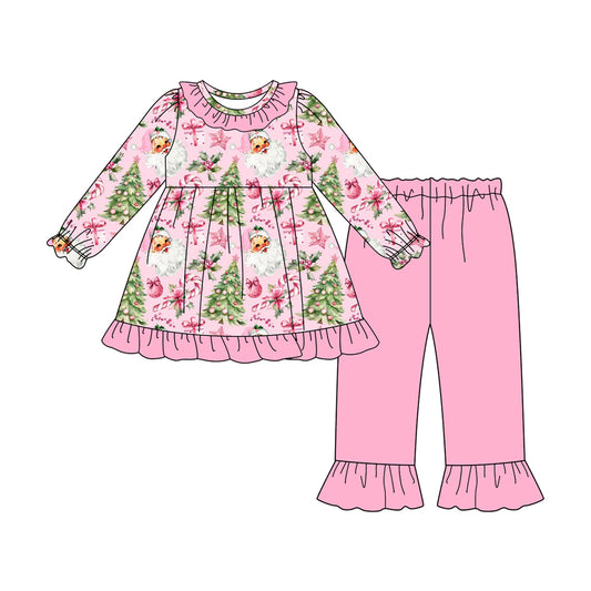 presale GLP2662  Baby Girls Christmas Trees Santa Tunic Ruffle Pants Set  D 7.28