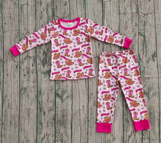 presale GLP2664 Baby Girls Howdy Boots Plaid Top Pants Western Pajamas Set  D 1006