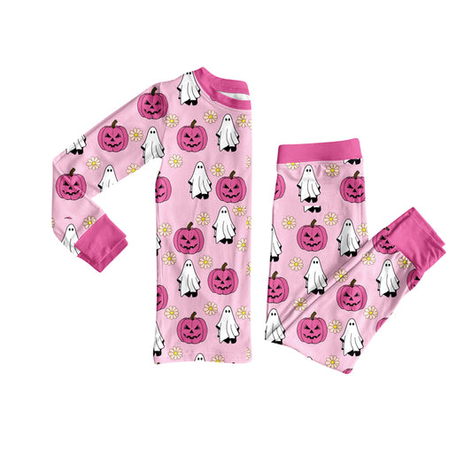 presale GLP2672 Baby Girls Ghost Pumpkins Flowers Top Pant Halloween Pajamas Set D 7.29