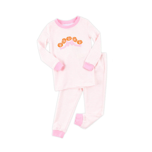 presale GLP2674 Pumpkin Bow Pattern Pink Striped Long-Sleeved Pants Pajama Set D 8.4