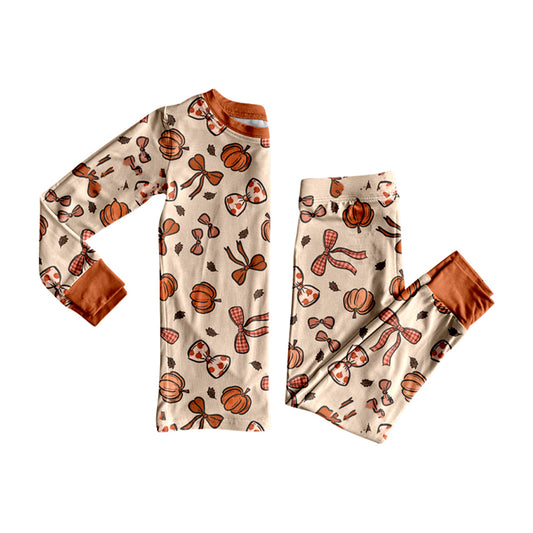 presale GLP2675 Beige long-sleeved trousers pajama set with pumpkin leaf and bow pattern  D 8.4