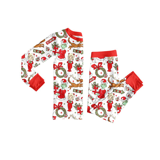 presale GLP2676 Puppy Garland Girls Red and White Long Sleeve Long Pants Pajama Set D 8.4
