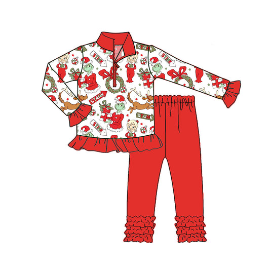presale GLP2677 Puppy Garland Girls Red and White Zipper Long Sleeve Pants Set D 8.4