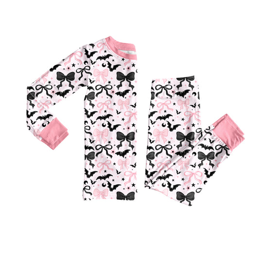 presale GLP2680 Baby Girls Bows Bats Plaid Top Pant Halloween Pajamas Set   D 8.6