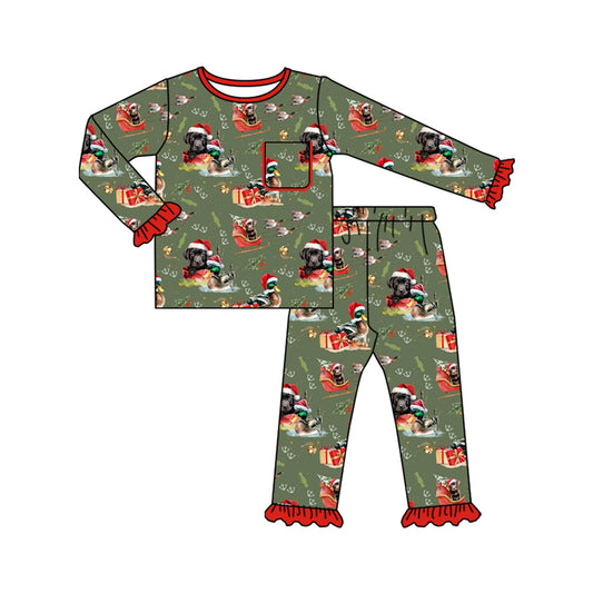 presale GLP2681 Baby Girls Dogs Ducks Plaid Top Pant Christmas Pajamas Set D 8.6