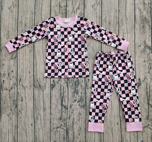 presale GLP2684 Baby Girls Black Plaid Ghosts Candy Top Pants Halloween Pajamas Set D 8.6