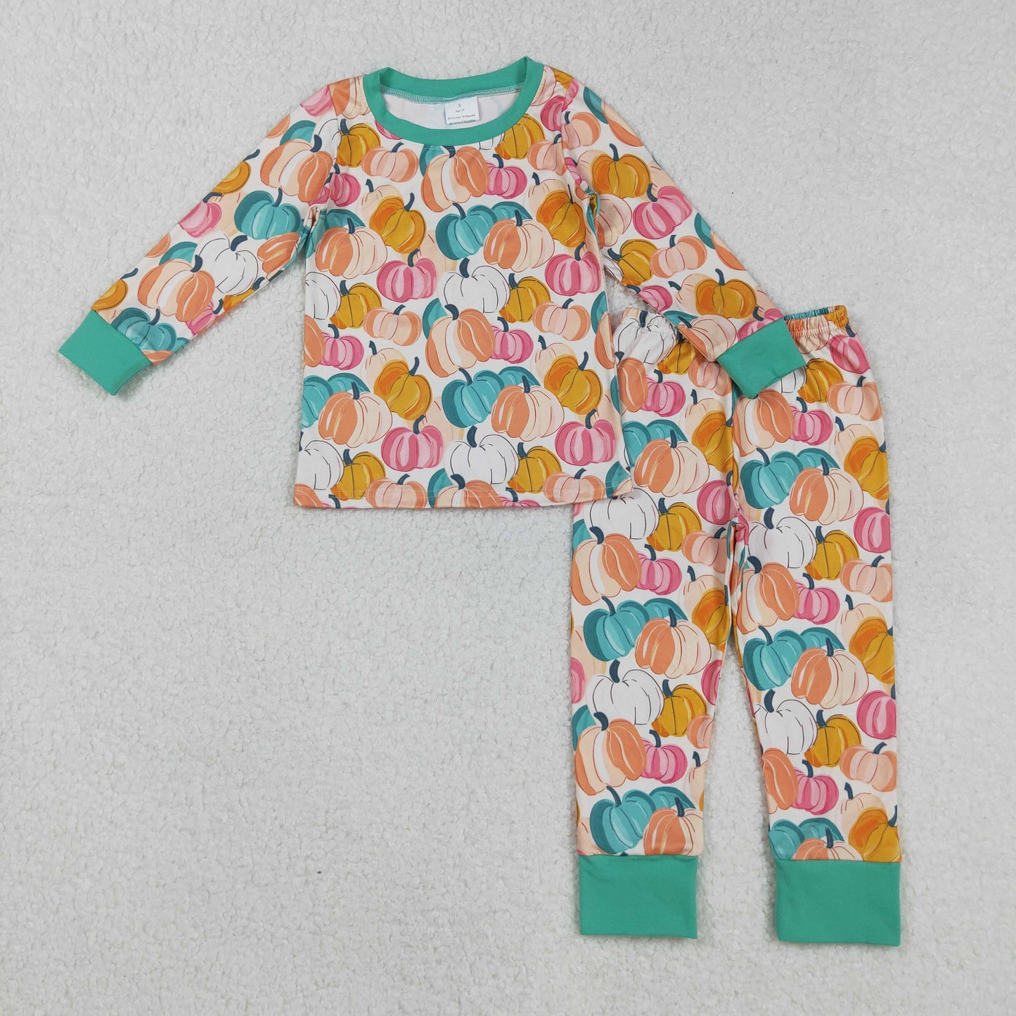 GLP2691  Baby Girls Colorful Pumpkins Plaid Top Pant Fall Pajamas Set D 903