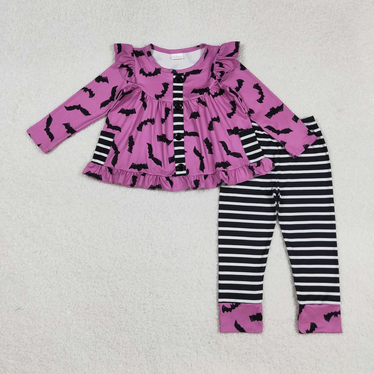 GLP2693 Baby Girls Bats Plaid Button Pockets Tunic Legging Pant Halloween Set