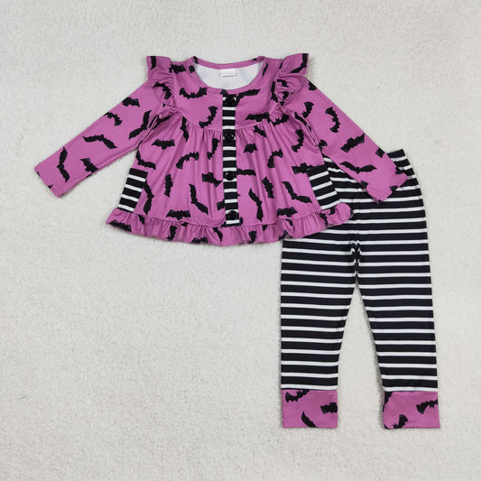 GLP2693 Baby Girls Bats Plaid Button Pockets Tunic Legging Pant Halloween Set