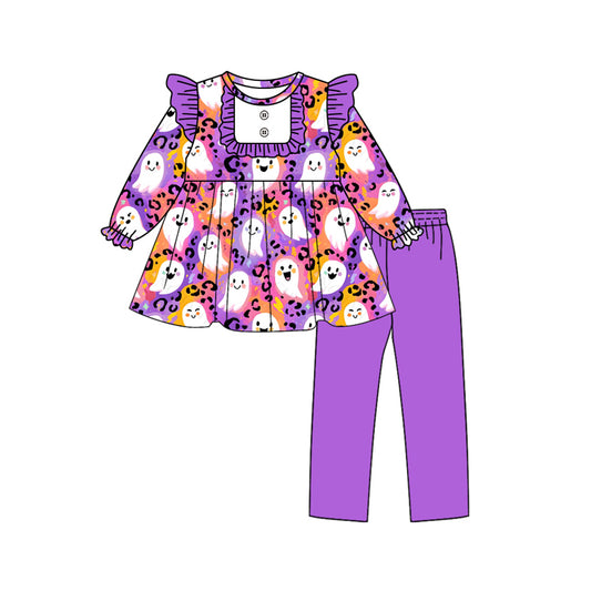 presale GLP2694 Baby Girls Purple Leopard Ghost Button Tunic Legging Pant Halloween Set D 8.7