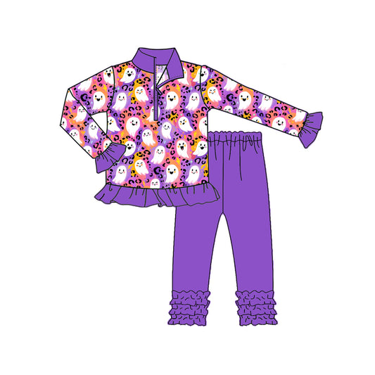 presale GLP2695 Baby Girls Purple Leopard Ghost Zipper Pullover Legging Pant Halloween Set D 8.7