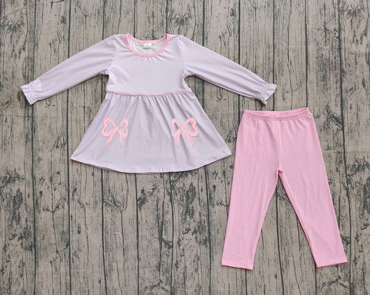 presale GLP2696 Baby Girls Lavender Stripe Bows Tunic Legging Pant Set  D 905