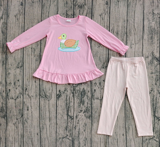 presale GLP2698  Baby Girls Pink Ducks Tunic Stripe Legging Pant Set D 904