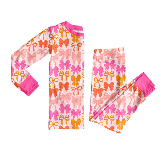 presale GLP2701 Baby Girls Pink Bows Plaid Top Pant Pajamas Set D 8.11