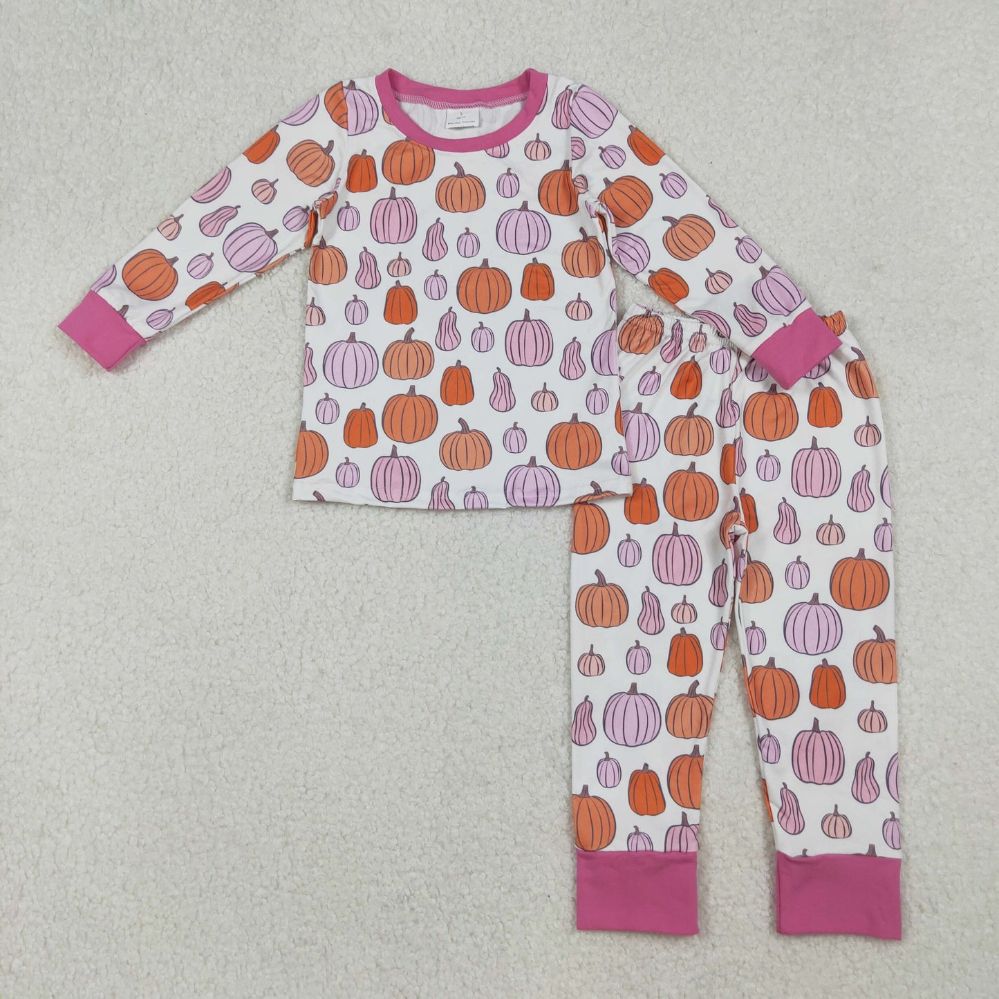 GLP2702 Baby Girls Colorful Pumpkins Plaid Top Pant Fall Pajamas Set  D 922
