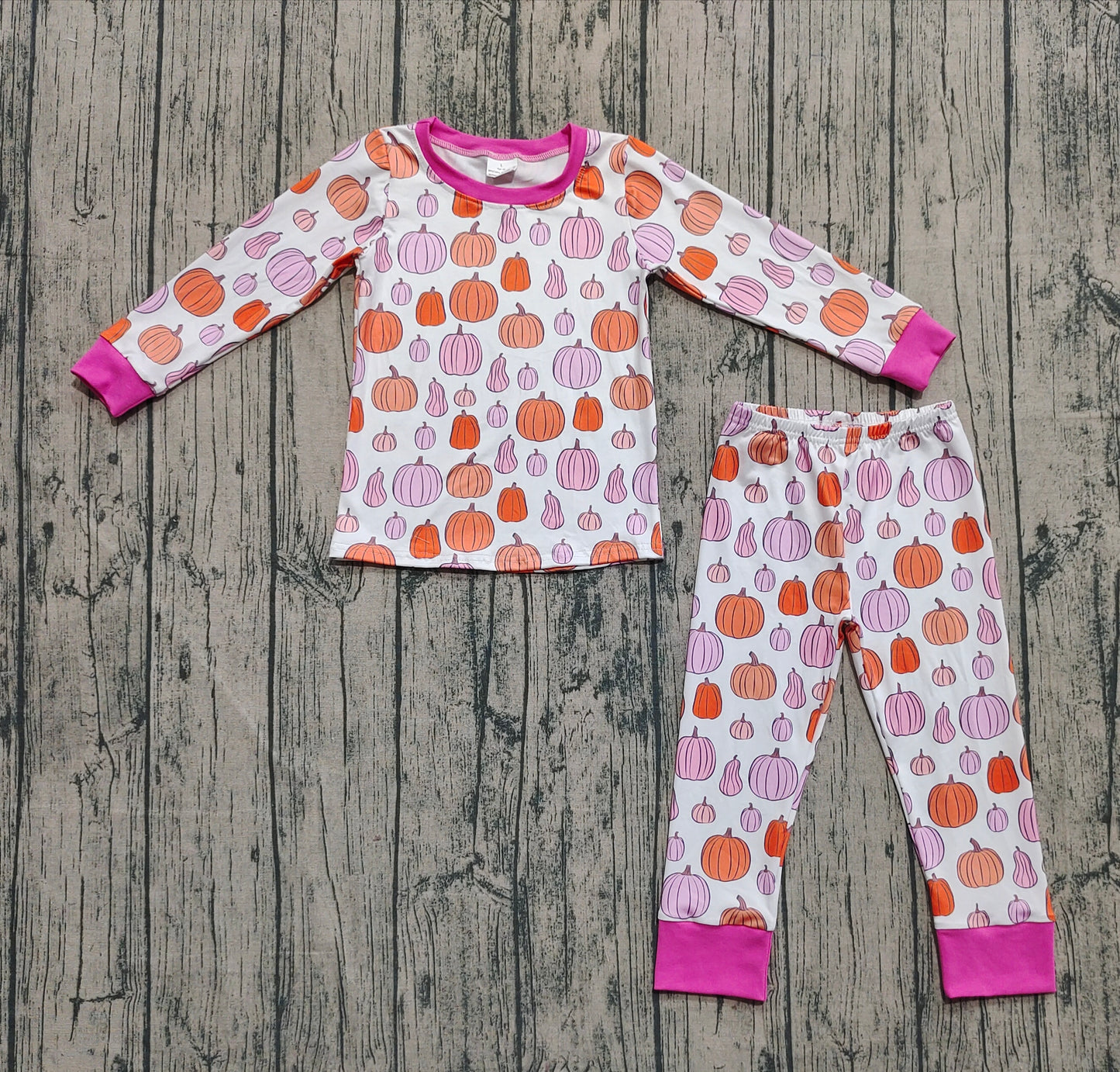 GLP2702 Baby Girls Colorful Pumpkins Plaid Top Pant Fall Pajamas Set  D 922