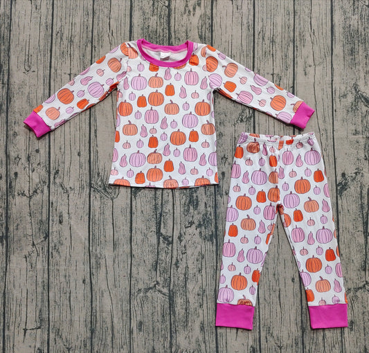 presale GLP2702 Baby Girls Colorful Pumpkins Plaid Top Pant Fall Pajamas Set  D 8.11
