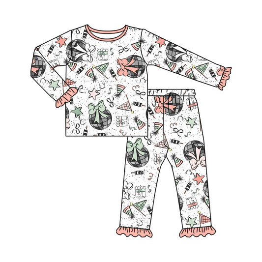 presale GLP2711 Baby Girls Happy New Year Top Ruffle Pant Pajamas Set D 815