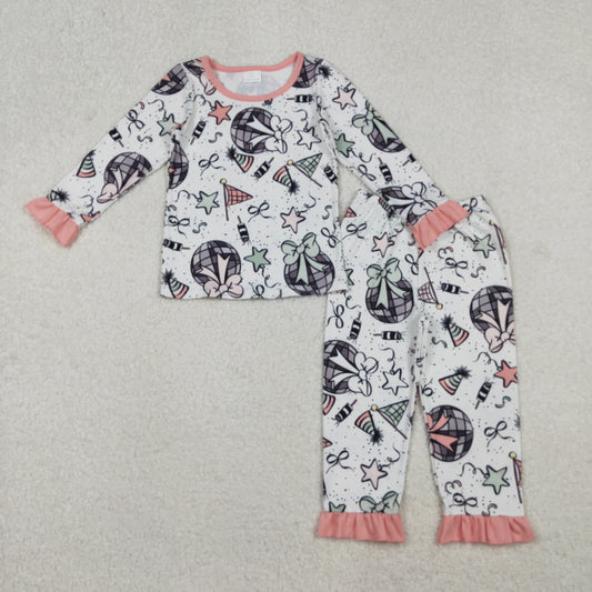 GLP2711 Baby Girls Happy New Year Top Ruffle Pant Pajamas Set D 1023