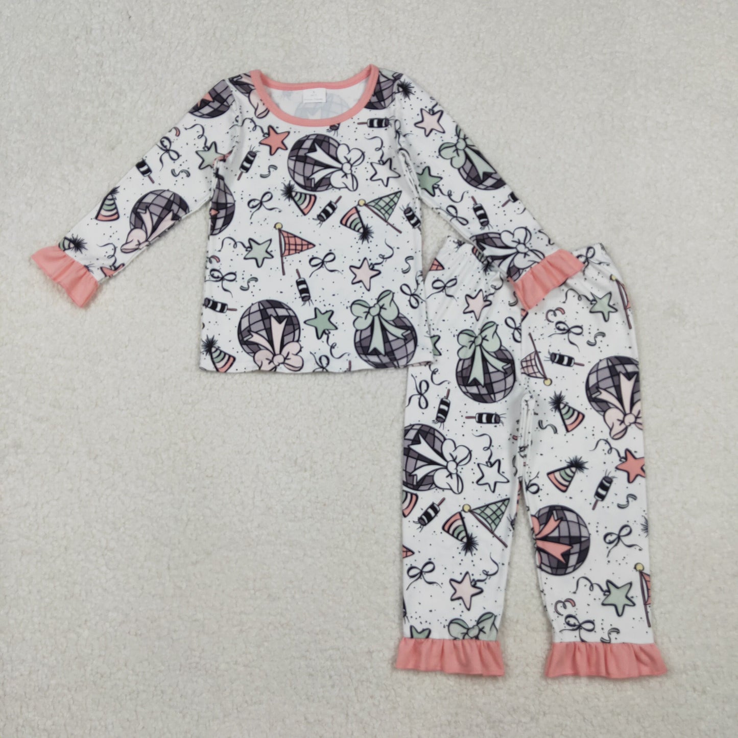 Sibling Baby Girls Happy New Year Ruffle Pants Pajamas Sets Two Way Zip Convertible Rompers  D 1024